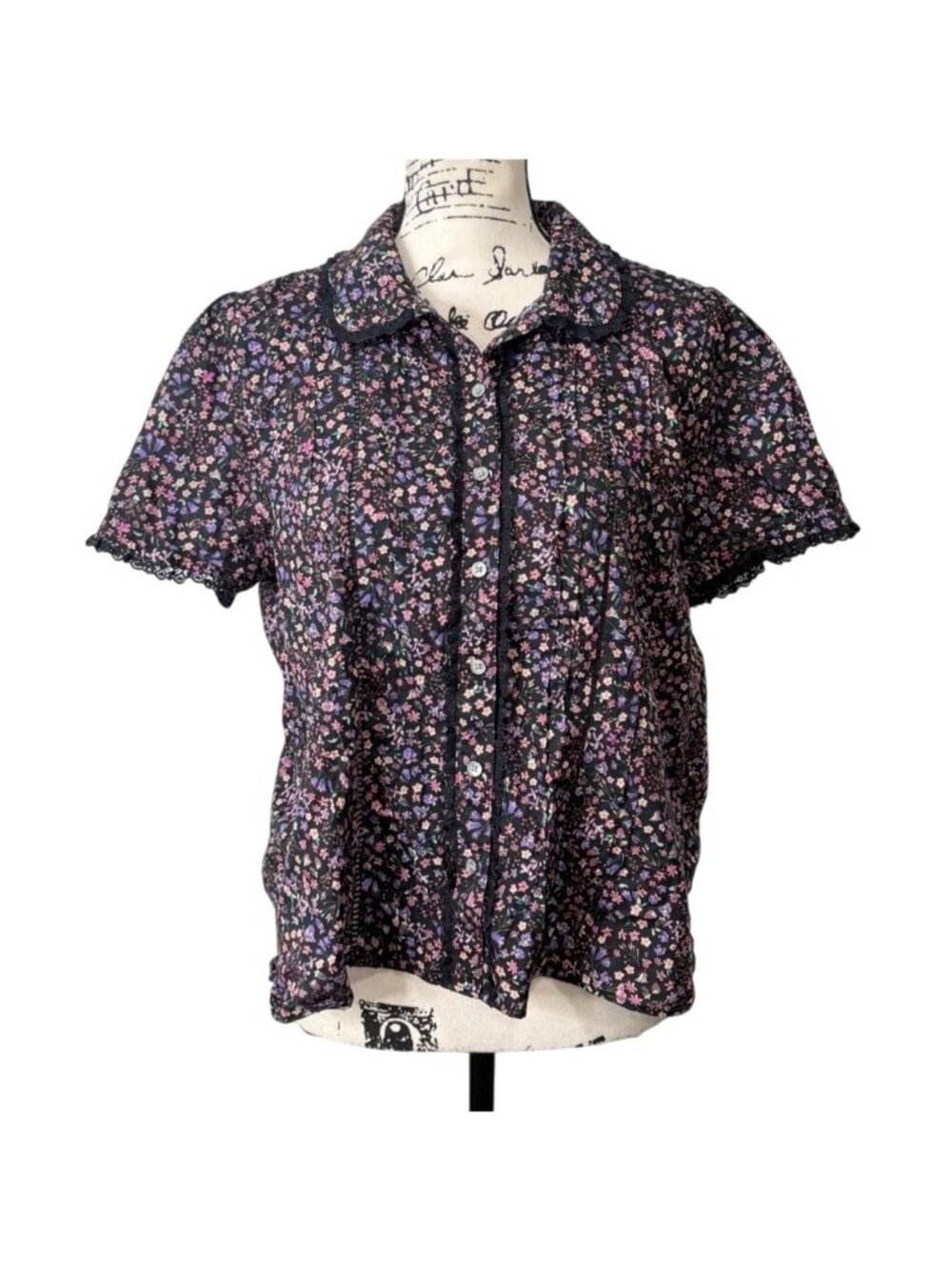 J. Crew Womens Size 10 Top Lace-trim button-up shirt Liberty Strawberry Floral